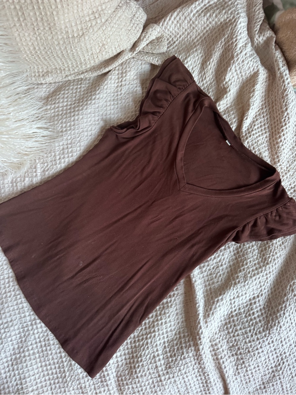 Brown or black V-Neck Flutter Sleeve Women’s Top